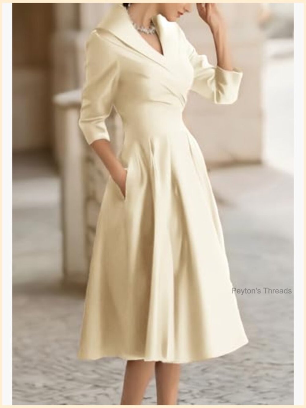 Satin Wrap Dress with 3/4 Sleeves and Pockets - Picture 5 of 5